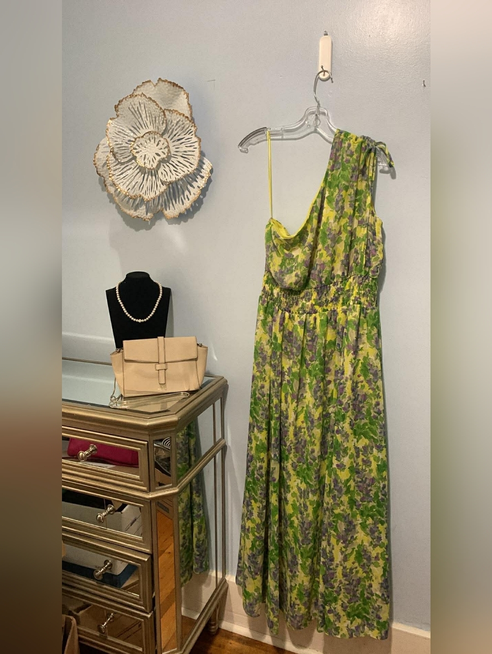Taylor One-Shoulder Green Floral Maxi Dress